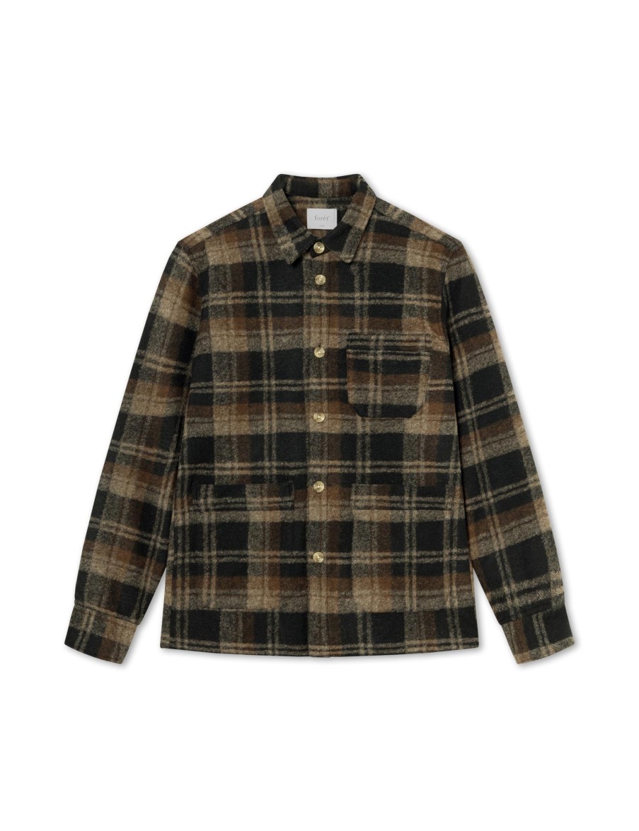 Forét Ivy Wool Overshirt-Brown Check | Shirts