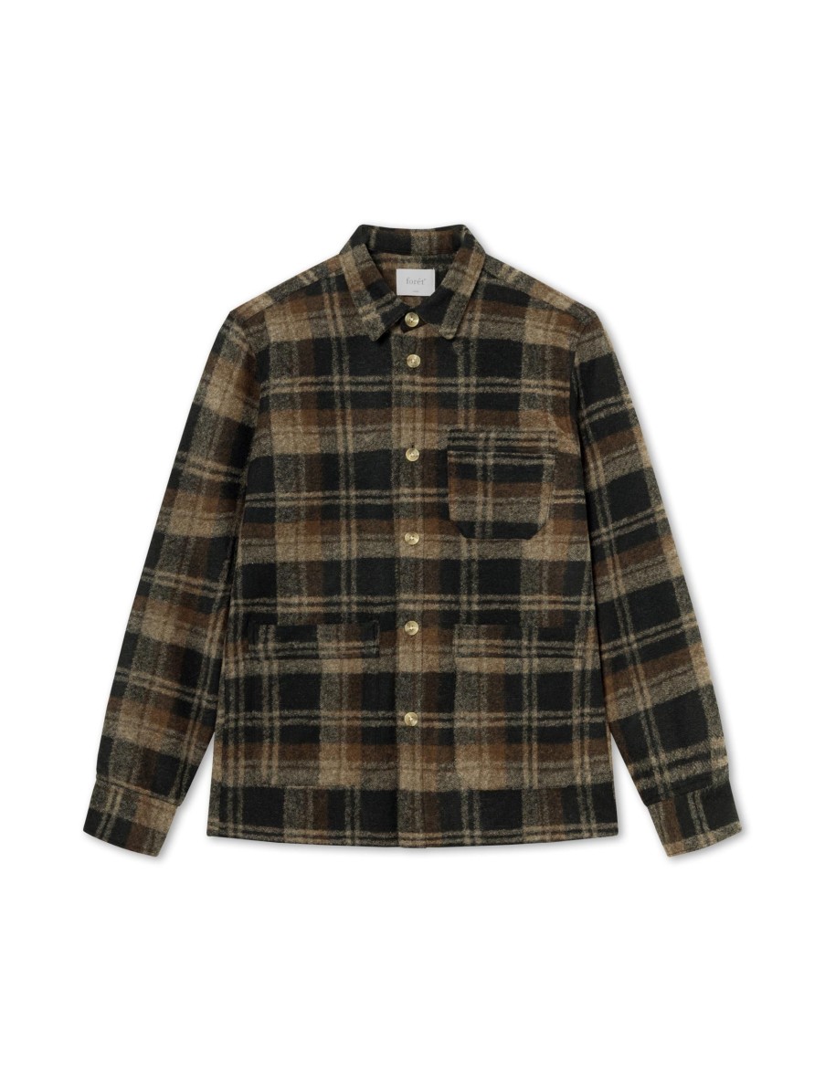 Forét Ivy Wool Overshirt-Brown Check | Overshirts