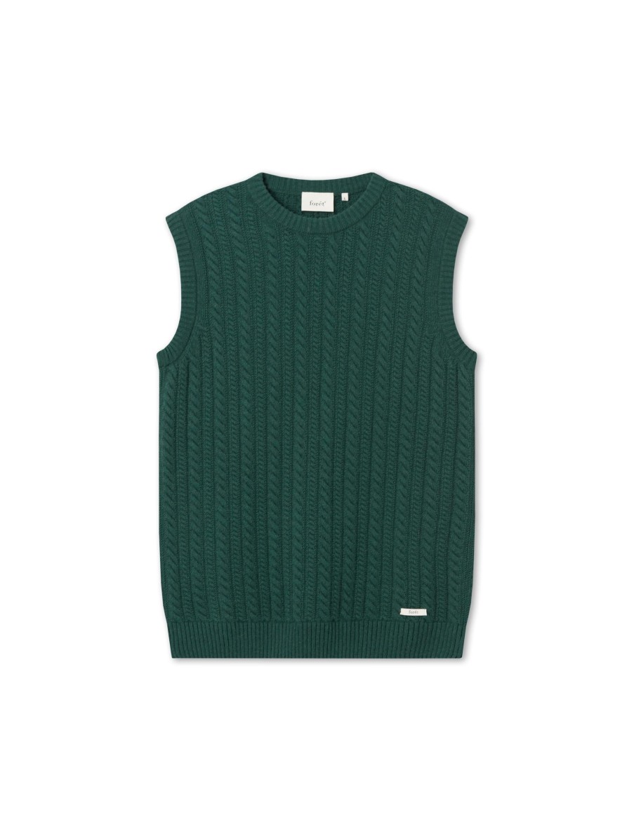 Forét Rain Cable Wool Vest-Dark Green | Knitwear