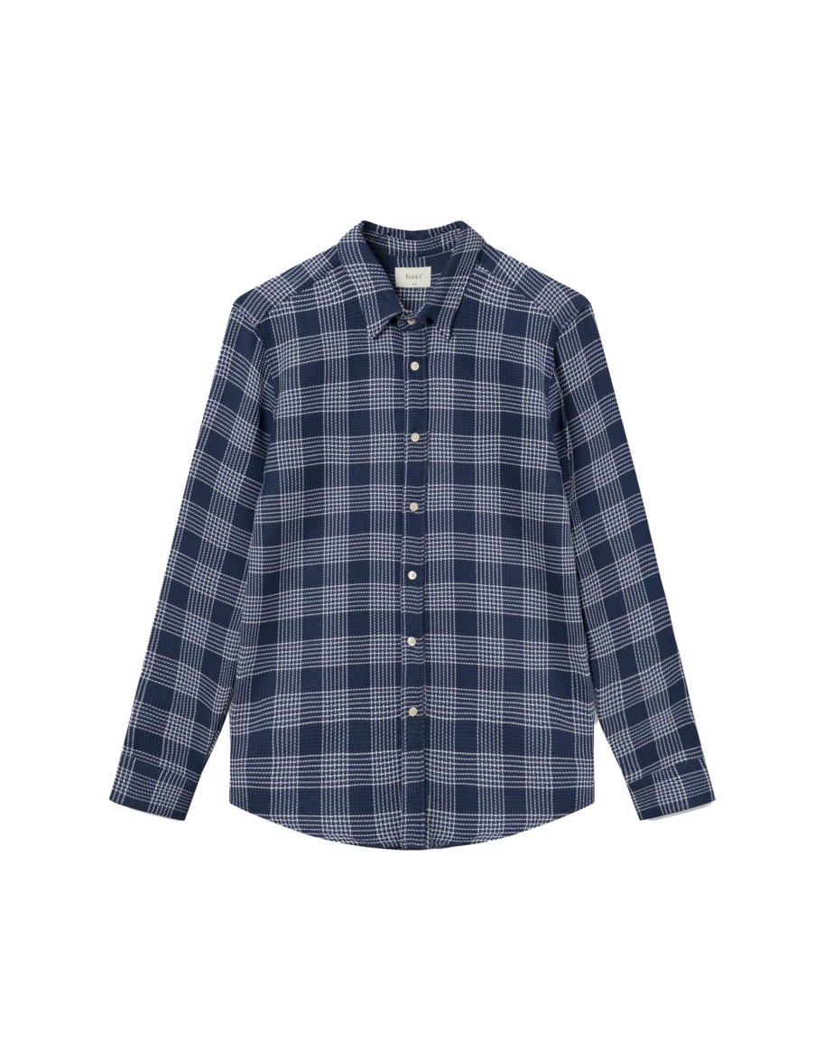 Forét Arctic Check Shirt-Navy | Overshirts