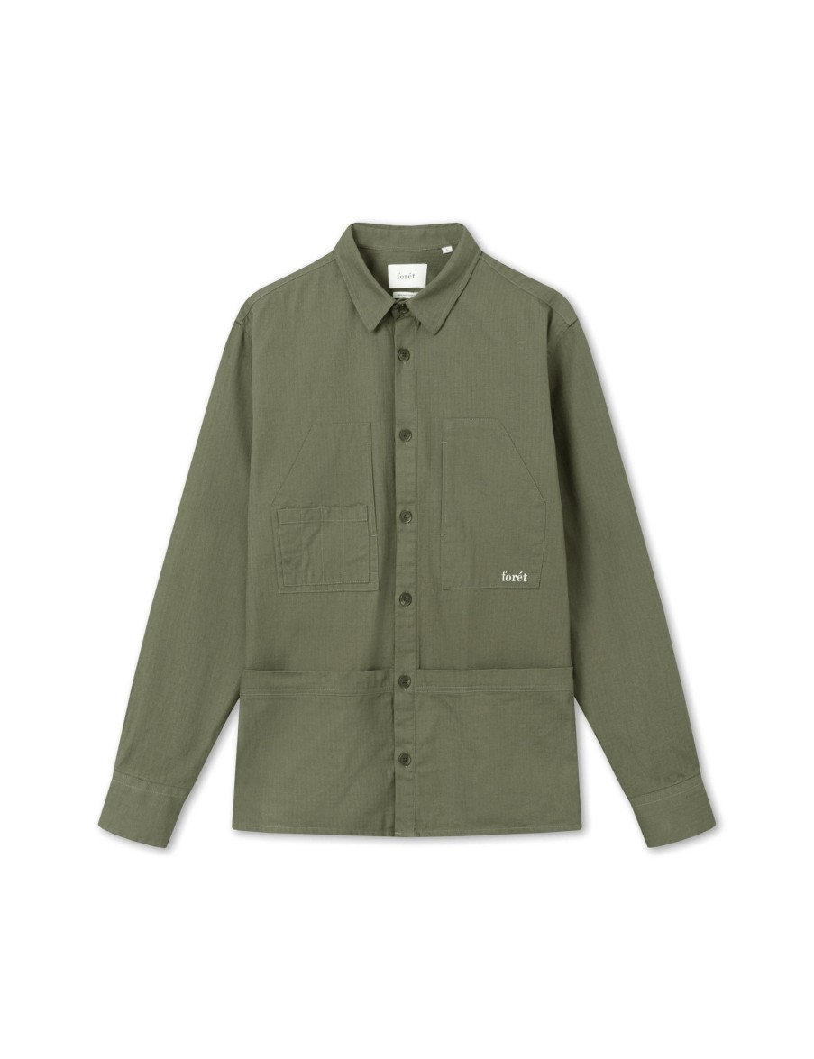 Forét Ledge Overshirt-Dark Olive | Overshirts