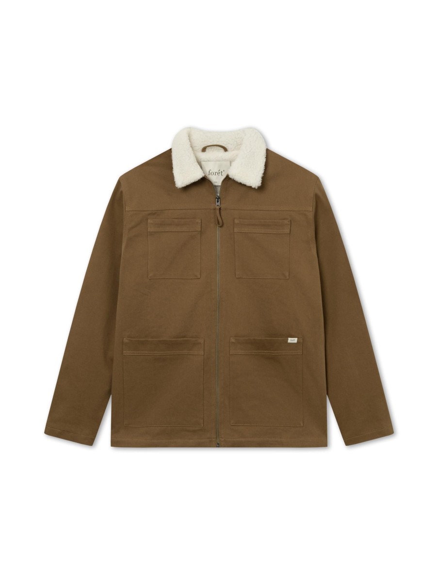 Forét Beech Sherpa Twill Jacket-Khaki/Cloud | Overshirts