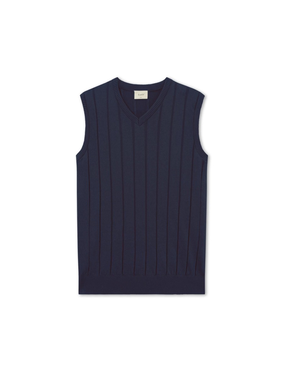 Forét Flume Knit Vest-Navy | Knitwear