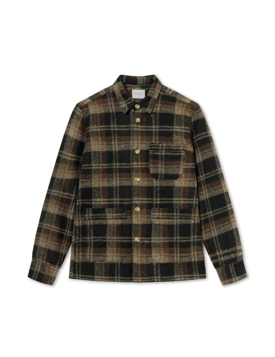 Forét Ivy Wool Overshirt-Brown Check | Jackets