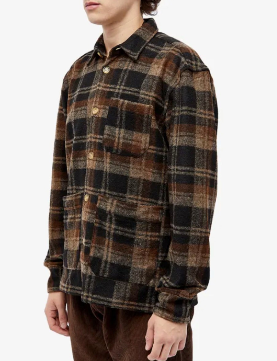 Forét Ivy Wool Overshirt-Brown Check | Jackets