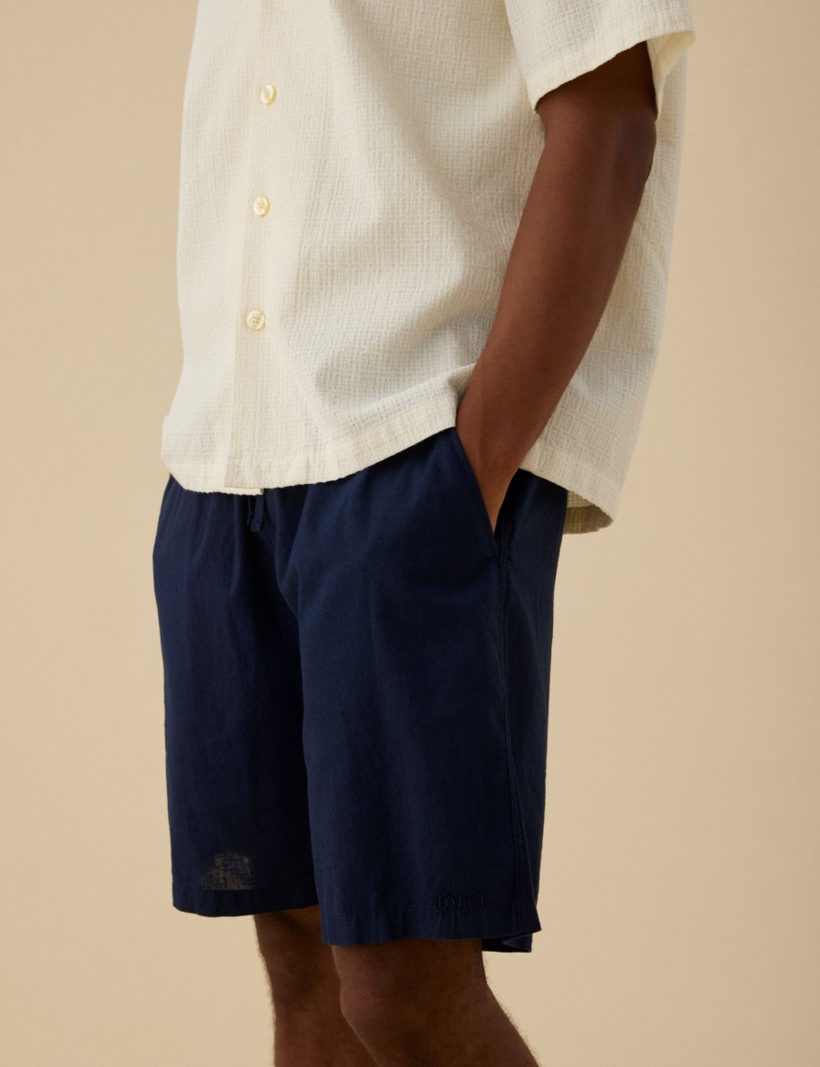 Forét Serene Linen Shorts-Navy | Shorts