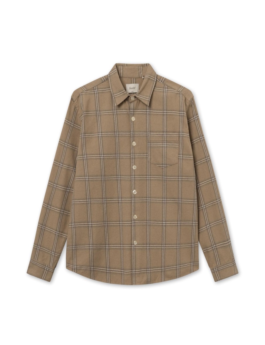 Forét Fable Check Shirt-Khaki Check | Shirts