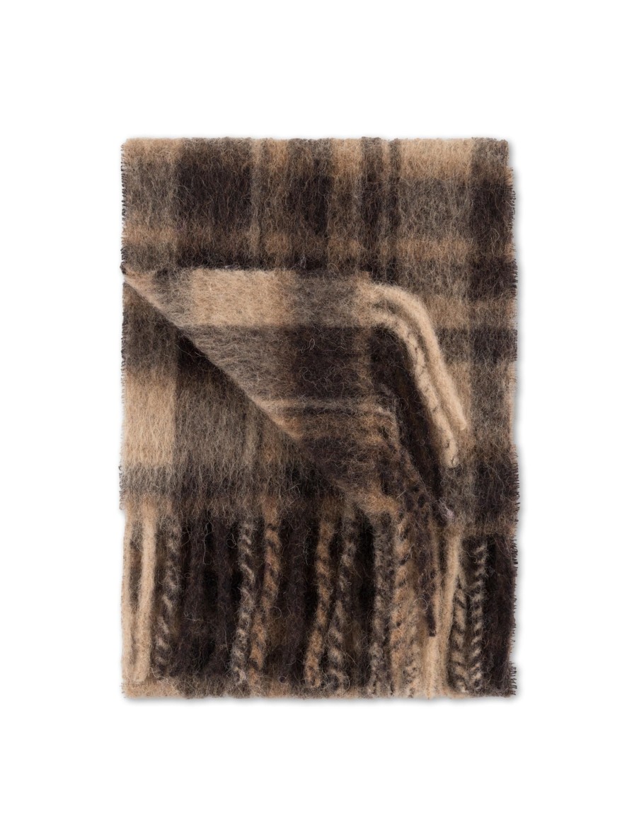 Forét Airy Wool Scarf-Brown Check | Accessories